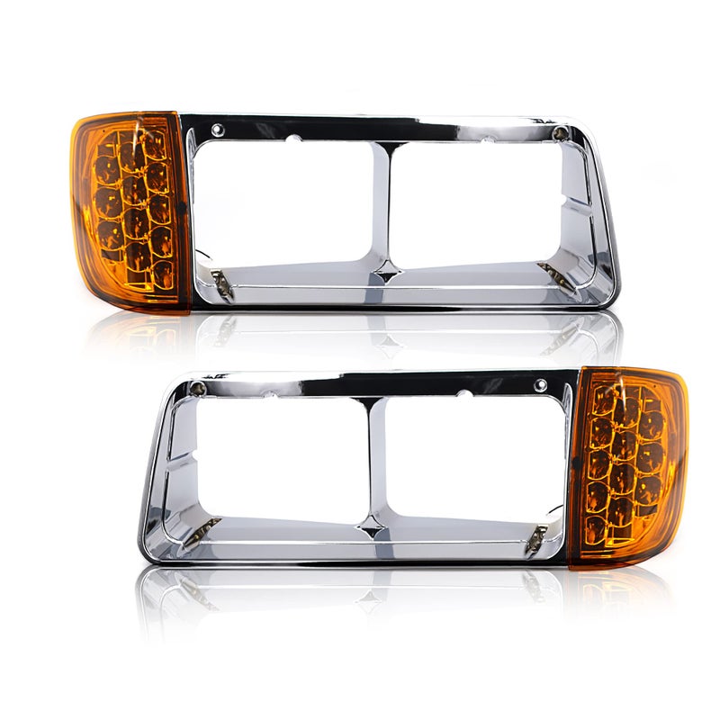 Torque Headlight Bezel PAIR Replacement for 1989-2002 Freightliner FLD semi Trucks with Amber LED Turn Signal Light Assembly DOT SAE Approved Driver Left Passenger Right Side Set 3 Wires (TR039) - Image 2